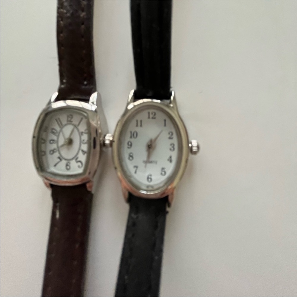 Silver Watches with Brown and Black Leather Straps